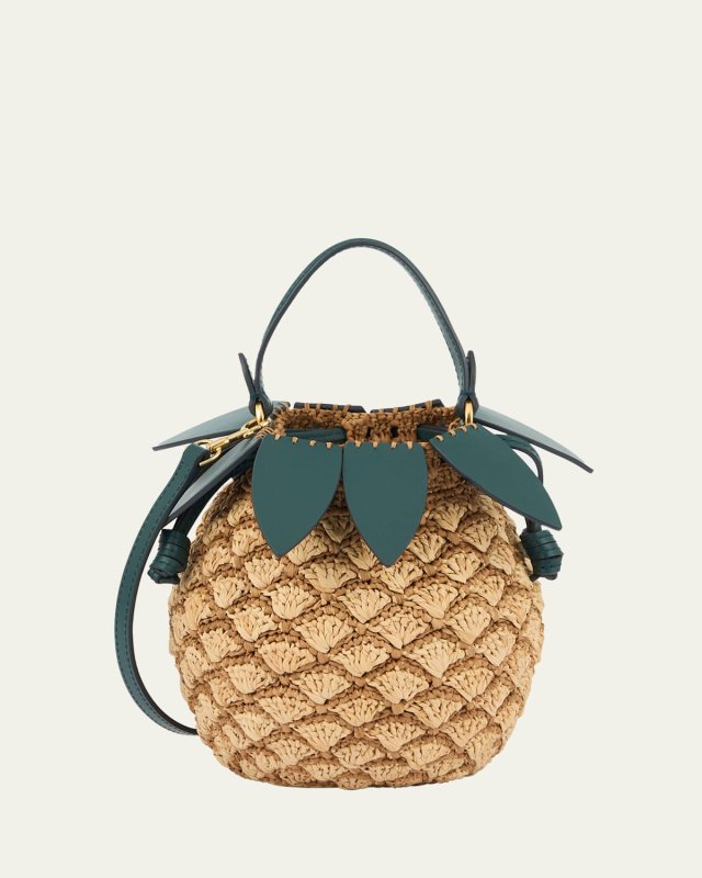Pineapple Raffia and Leather Crossbody Bag